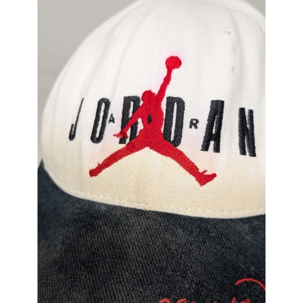 DISTRESSED Vintage 90s Nike Air Jordan  Black White Snapback Cap Made In USA